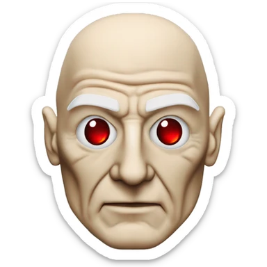 Jean luc picard from Star Trek assimilated by the Borg, with mechanical metal covering the left side of his face with a red glass lens over the left eye. His right eye looks like a normal human eye and is dark blue. sticker