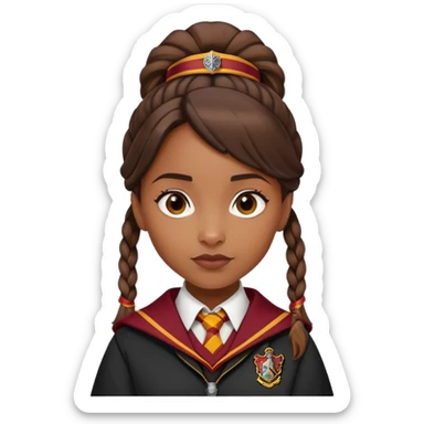 Angelina Johnson in harry potter, wear hogwarts gryfindor uniform, hair tied neatly sticker