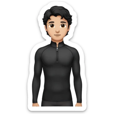 Man with wavy black hair wearing compression black long sleeve zippered collar shirt sticker