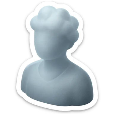 person made of white fluffy clouds, shoulders up, front view, matte glass style sticker