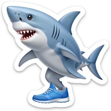 shark walking like a dog in blue sneakers  sticker
