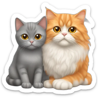 Orange persian cat hugs the grey british cat sticker