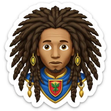 very realistic Bob Marley with gigantic dread locks in form heraldic crest sticker