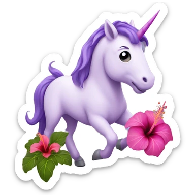 Purple unicorn with hibiscus  sticker