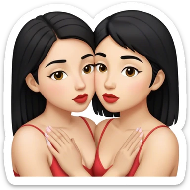 lesbian couple holding and kissing . black hair sticker