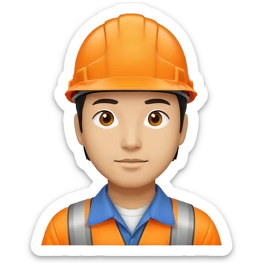 Man of Chinese appearance wearing an orange safety helmet sticker
