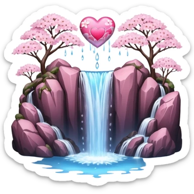 heart with sakura and a sparkling waterfall sticker