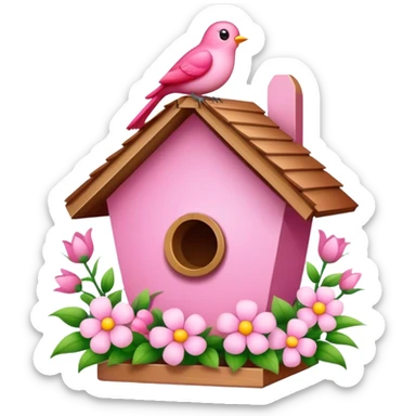 pink bird's house with flower sticker