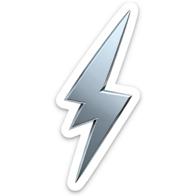 A lightning bolt emoji made of polished silver chrome, sharp yet rounded edges, glossy metallic surface, soft reflections, minimal futuristic design, iOS emoji style, centered, clean white background sticker