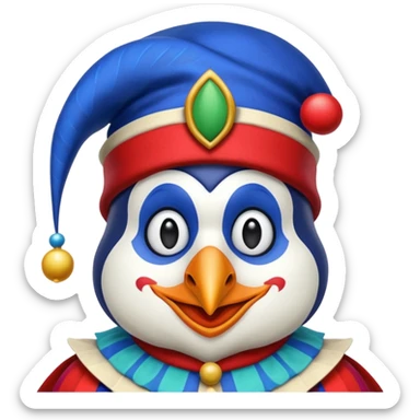 crazy colorful penguin jolly joker, medieval, vintage, court jester, mac os icon, blue color sticker