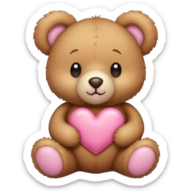 light brown teddy bear with a pink heart on the tummy. make it cute and warm looking  sticker