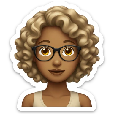 tan girl with curly hair, glasses, and a bow in her hair sticker