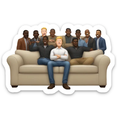 one white guy surrounded by 6 black guys on a couch sticker