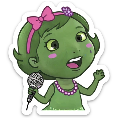 Cute Little brunette girl singing into a microphone and dancing while wearing pink and purple and sparkles  sticker