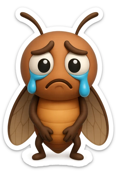 EMOJI STILE IPHONE 3D DI una cicala triste che si tocca le cosce e piange perché non le piace il suo fisico, posa frontale, fagli anche la parte bianca degli, non solo la pupilla sticker