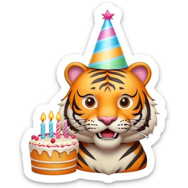 tiger face with birthday party hat and cake for Twitch emote sticker