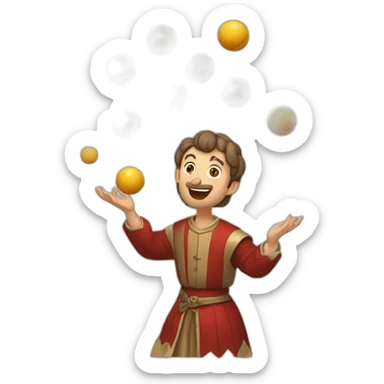 medieval juggler juggling 4 same-sized balls over them sticker