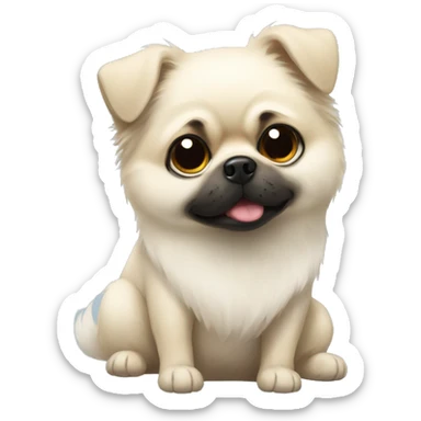 white Pomeranian hugging a pug sticker