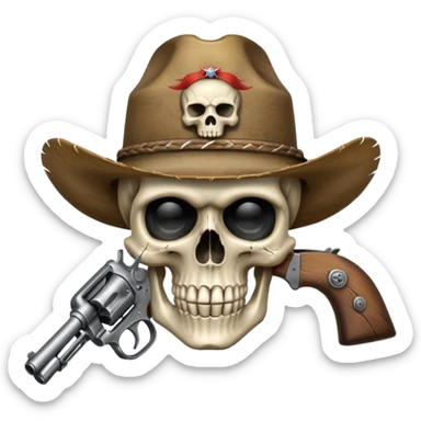 A skull with a vowboy hat and a gun sticker