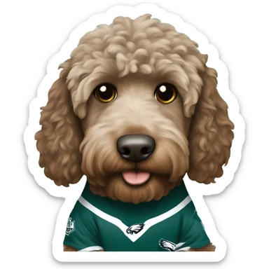 brown Labradoodle wearing a Philadelphia eagles shirt sticker