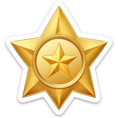 golden medal in star shape, central empty space, details in border, golden sticker
