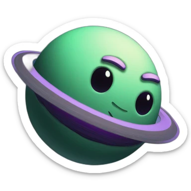 green planet with purple saturn rings and grey moon sticker