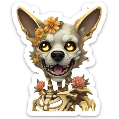 iridescent kintsugi fluffy zombie black brown gold dog fox head zombie skeleton gold mechanical nebula galaxy stars colorful flowers fairy lights vintage zombie sticker