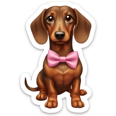 Daschund wearing a bow sticker