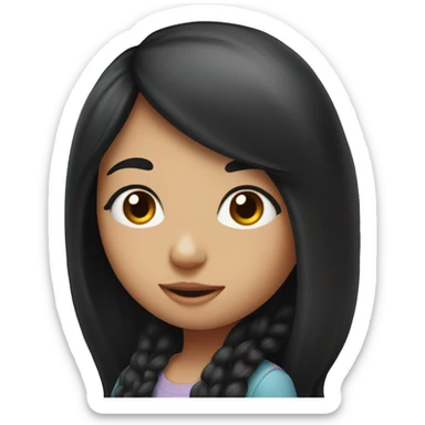 big sister with long black hair and little sister with long black hair  sticker