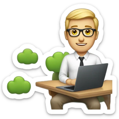 white male nerd sitting behind a macbook sticker