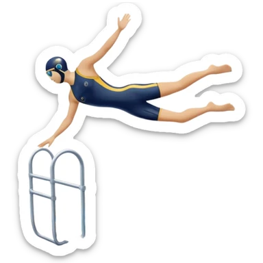 An icon showing a diver captured mid-air in a graceful pose above a pool, with a diving board behind and water below. Splash trails and motion lines emphasize precision and elegance. Transparent background highlights the beauty and focus of competitive diving. sticker