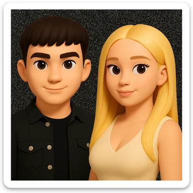 Slightly increase the volume of the upper body of the girl, separate the girl and the boy from each other, and make the skin color the same for both. Preserve the cartoonish 3D style in the edit. sticker