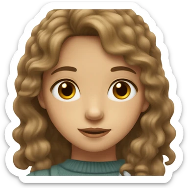 girl with longer wavy brown hair with bangs hazel eyes sticker