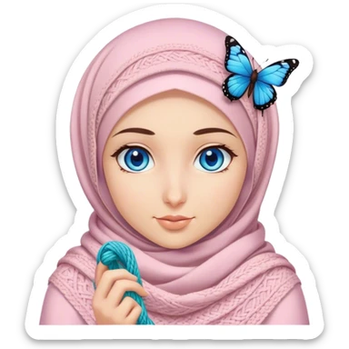 Turkish beautiful finish Konya girl blue eyes with butterfly hijab does knitting  sticker