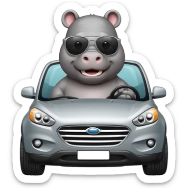 Hippo driving a silver TUCSON SUV sticker