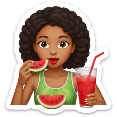 black girl eating watermelon and fried chicken while drinking red Koolaid sticker