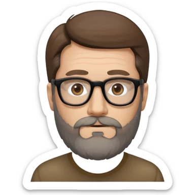50 year old man with pale skin, medium brown hair (some gray at the temples) glasses and a beard shadow sticker