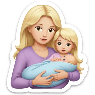 Blonde long hair mom with newborn baby girl sticker