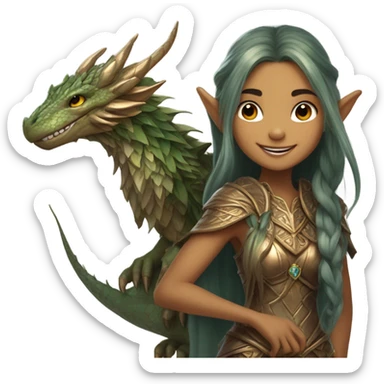 an elf woman holding jolly bronze dragon sticker