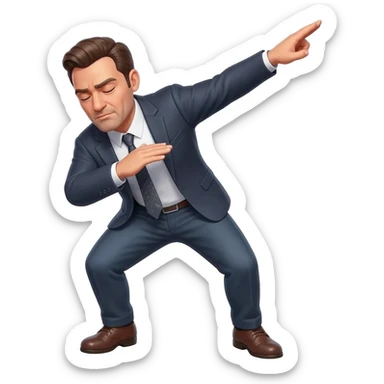 in apple style a swaggy man dabbing dance move in business casual sticker