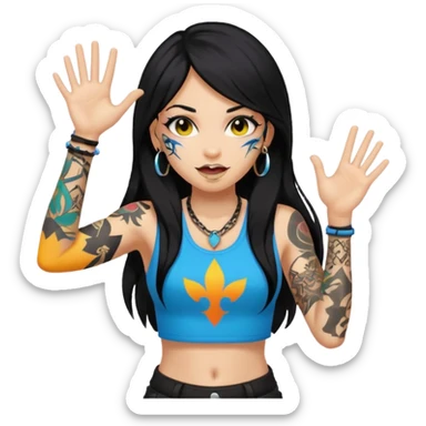 Girl with long black hair and tattoos at a rave sticker