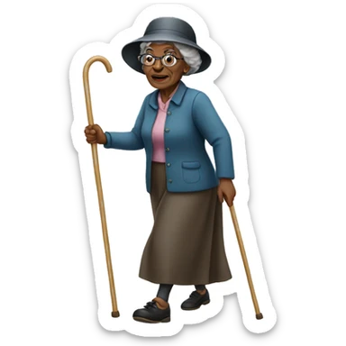 Black old lady walking with a cane sticker
