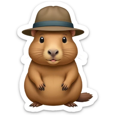 Capybara with a hat and a mini capybara  sticker
