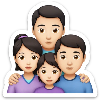 Asian family with dad, mom, adult daughter, and son sticker