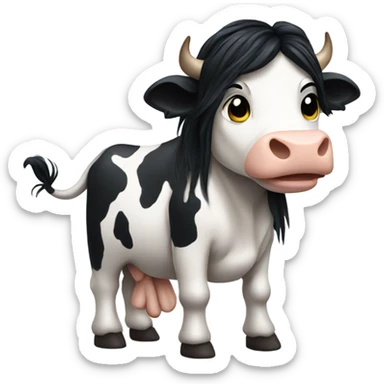 cow with long black hair and tattoos  sticker