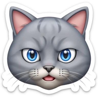 angry grey cat blue small eyes. iphone real emoji style sticker
