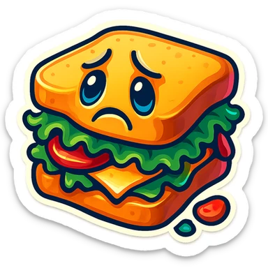 Make the sad sandwich brighter with cheerful colors, reduce to just a couple of layers, keep the downturned mouth and sad eyes. sticker