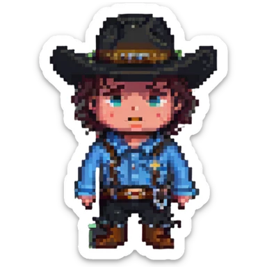 crying cowboy, pixel art style sticker