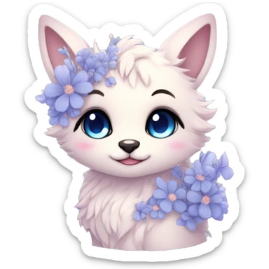 Anthro Cute Cool Blushing Pastel Innocent Shy Kawaii gorgeous sparkly ethereal fantasy anime animal creature with blue eyes furry sona with flowers and ribbons beautiful aesthetic sticker