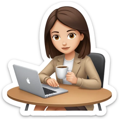 white brunette girl with laptop and coffee sitting at desk sticker